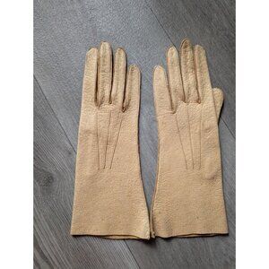 Vintage Genuine Peccary Pigskin Gloves Beige Leather Womens Size 7 Elegant